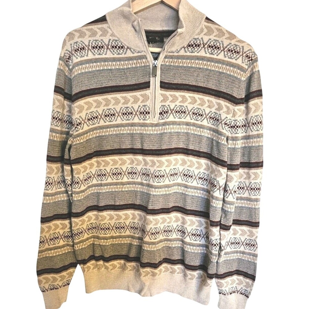 Tasso Elba Cashmere blend Pullover Mens Medium Quarter Zip tan brown‎